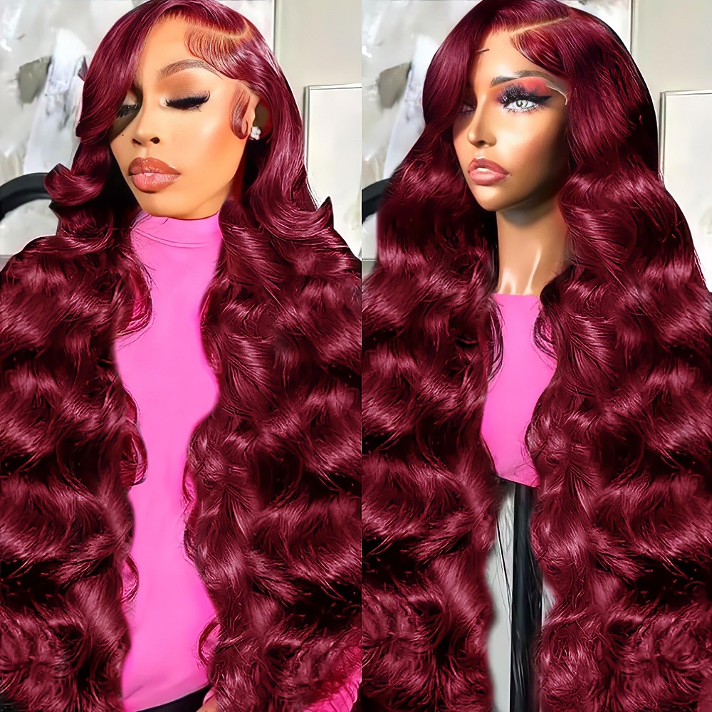 Wig Rambut Asli Burgundy 13x4  - Aglaonema Red ulasan dan harga