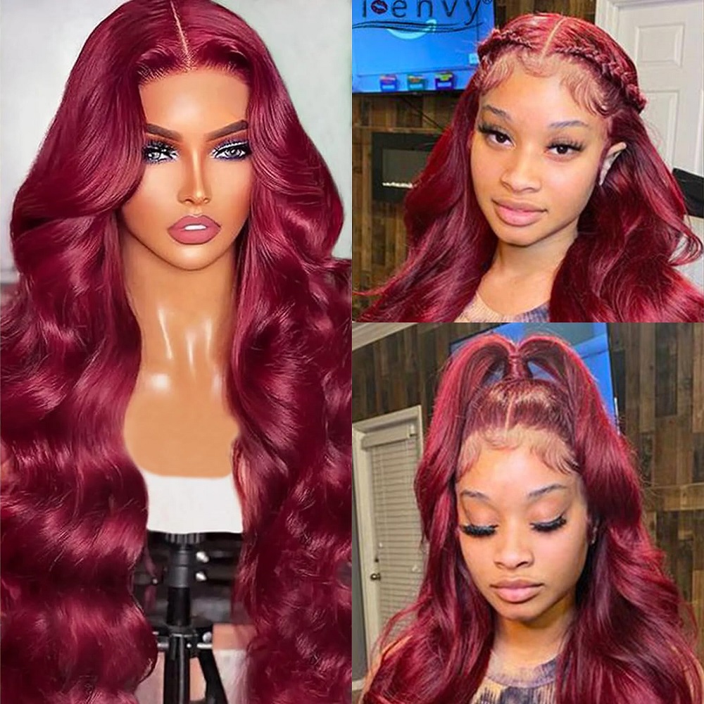 Wig Rambut Asli Burgundy 13x4  - Aglaonema Red ulasan dan harga